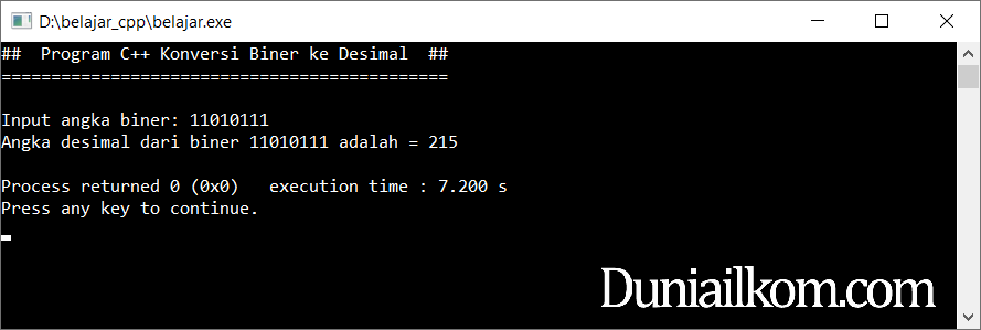 Latihan Kode Program C++ - Konversi Bilangan Biner ke Desimal