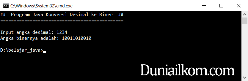 Latihan Kode Program Java - Cara Konversi Desimal ke Biner