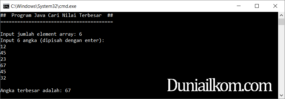 Latihan Kode Program Java - Mencari Nilai Terbesar Array