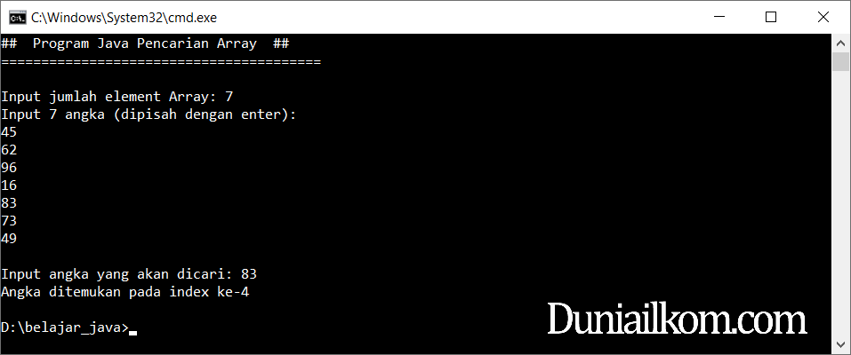 Latihan Kode Program Java - Pencarian Data Array (Searching)