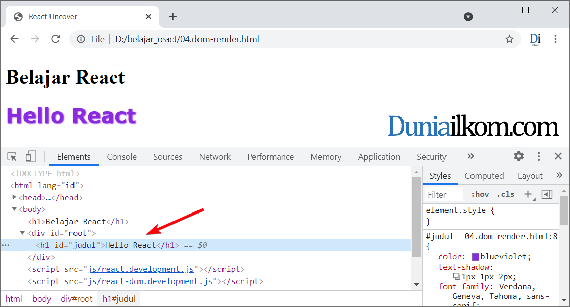 Tutorial React JS - Cara Merender React Element (2)