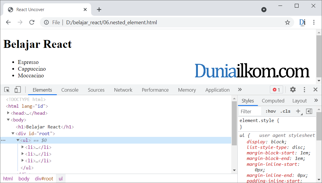 Tutorial React - Menampilkan Banyak React Element