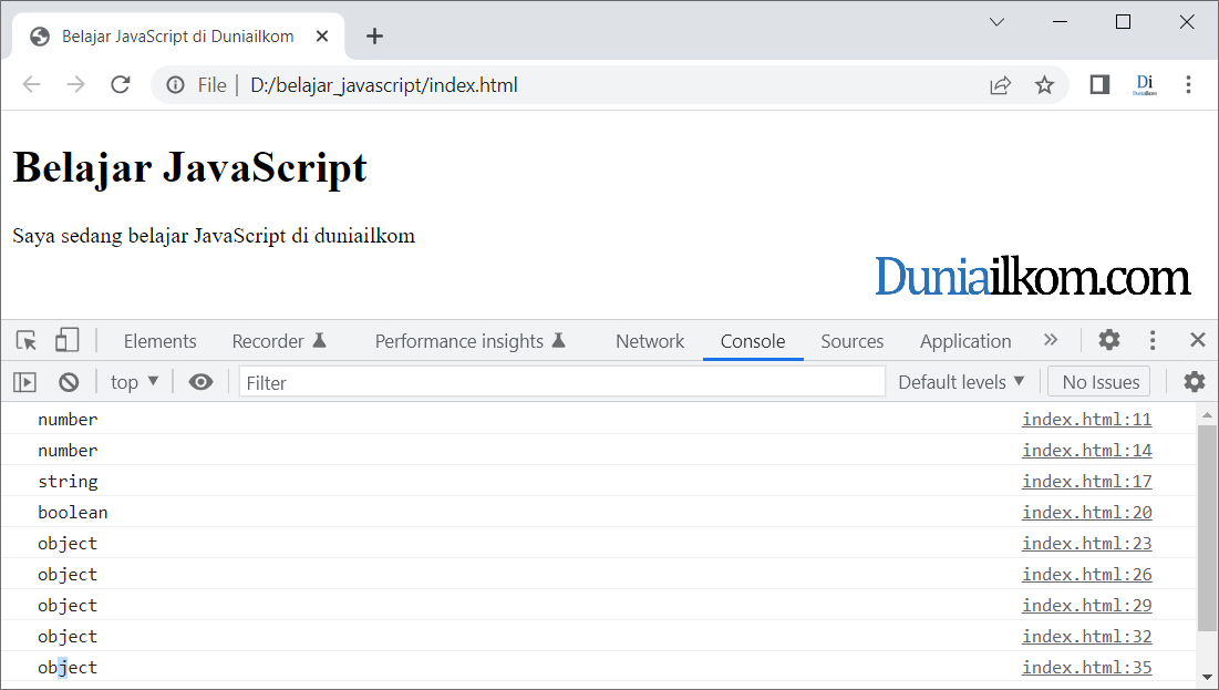 Jenis-jenis Tipe Data dalam Bahasa JavaScript