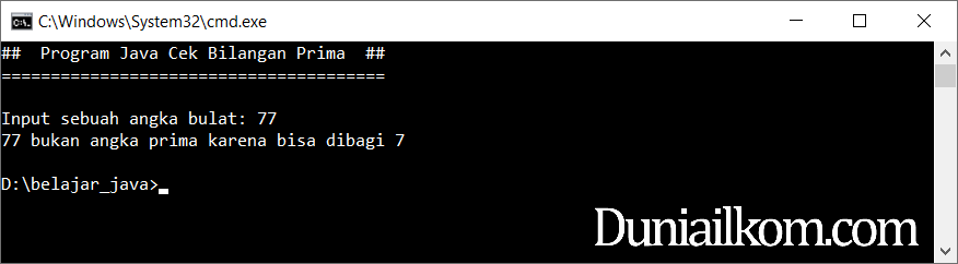 Latihan Kode Program Java - Cara Cek Bilangan Prima dengan Pembagi