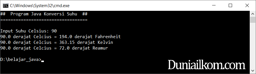 Latihan Kode Program Java - Konversi Suhu Celcius
