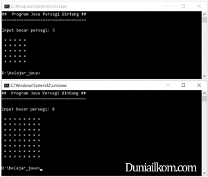 Latihan Kode Program Java - Membuat Persegi Bintang