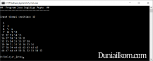 Latihan Kode Program Java - Membuat Segitiga Angka Rapi