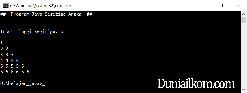 Latihan Kode Program Java - Membuat Segitiga Angka