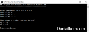 Latihan Kode Program Java - Mencari Akar Persamaan Kuadrat