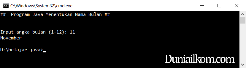 Latihan Kode Program Java - Menentukan Nama Bulan