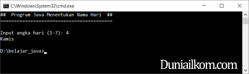 Latihan Kode Program Java - Menentukan Nama Hari