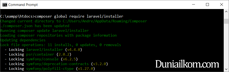 Cara install Laravel installer