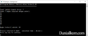 Latihan Kode Program Bahasa C Mencari Nilai Terkecil Array