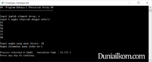 Latihan Kode Program Bahasa C Pencarian Data Array (Searching)