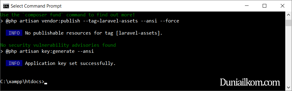 Proses instalasi Laravel 10 selesai