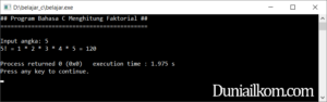 Latihan Kode Program Bahasa C - Cara Menghitung Faktorial