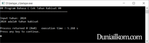 Latihan Kode Program Bahasa C - Cek Tahun Kabisat