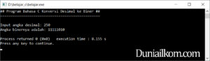 Latihan Kode Program Bahasa C - Konversi Bilangan Desimal ke Biner