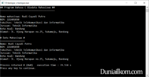 Latihan Kode Program Bahasa C - Menampilkan Biodata Mahasiswa