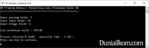 Latihan Kode Program Bahasa C - Menghitung Luas Balok