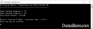 Latihan Kode Program Bahasa C - Menghitung Luas Belah Ketupat