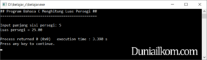 Latihan Kode Program Bahasa C - Menghitung Luas Persegi
