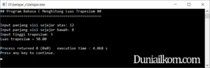 Latihan Kode Program Bahasa C - Menghitung Luas Trapesium