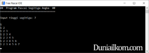 Latihan Kode Program Bahasa Pascal - Membuat Segitiga Angka (2)