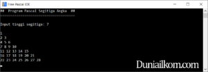 Latihan Kode Program Bahasa Pascal - Membuat Segitiga Angka (3)