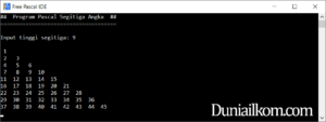 Latihan Kode Program Bahasa Pascal - Membuat Segitiga Angka (4)