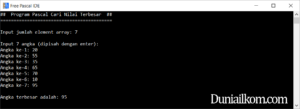 Latihan Kode Program Pascal - Mencari Nilai Terbesar Array