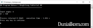 Latihan Program Bahasa C - Cara Menghitung Faktorial