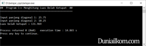 Latihan Kode Program Bahasa C++ - Menghitung Luas Belah Ketupat