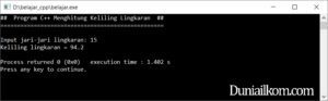 Latihan Kode Program C++ - Menghitung Keliling Lingkaran
