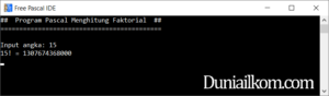 Latihan Kode Program Pascal - Cara Menghitung Faktorial 1