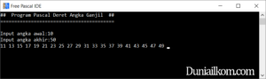 Latihan Kode Program Pascal - Membuat Deret Angka Ganjil dengan jangkauan