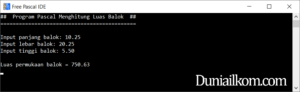 Latihan Kode Program Pascal - Menghitung Luas Balok
