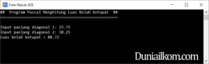 Latihan Kode Program Pascal - Menghitung Luas Belah Ketupat