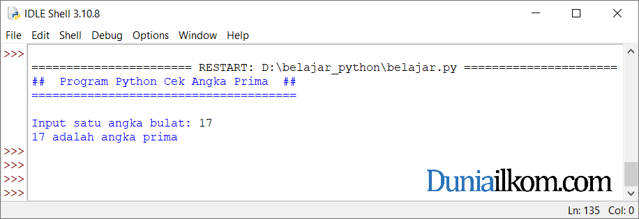 Latihan Kode Program Python - Cek Bilangan Prima