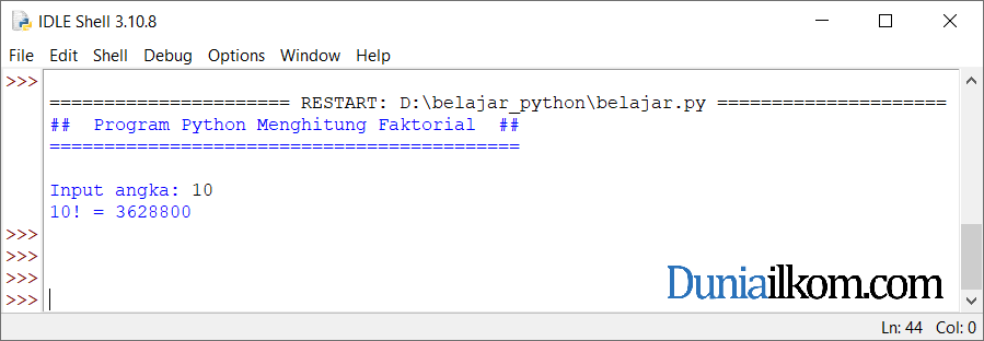 Latihan Kode Program Python - Fungsi Rekursif Menghitung Faktorial