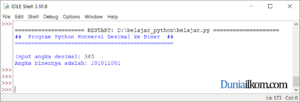 Latihan Kode Program Python - Konversi Bilangan Desimal ke Biner