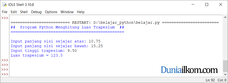 Latihan Kode Program Python - Menghitung Luas Trapesium