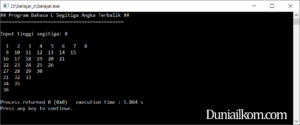 Latihan Kode Program Bahasa C - Membuat Segitiga Angka Terbalik 4