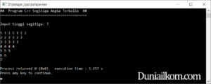 Latihan Kode Program C++ - Membuat Segitiga Angka Terbalik 1