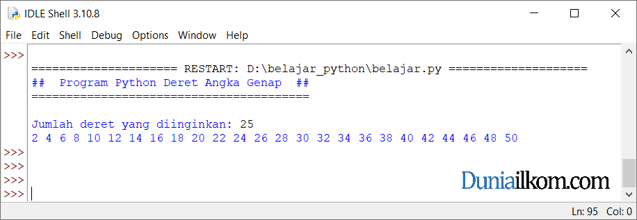 Latihan Kode Program Python - Deret Angka Genap