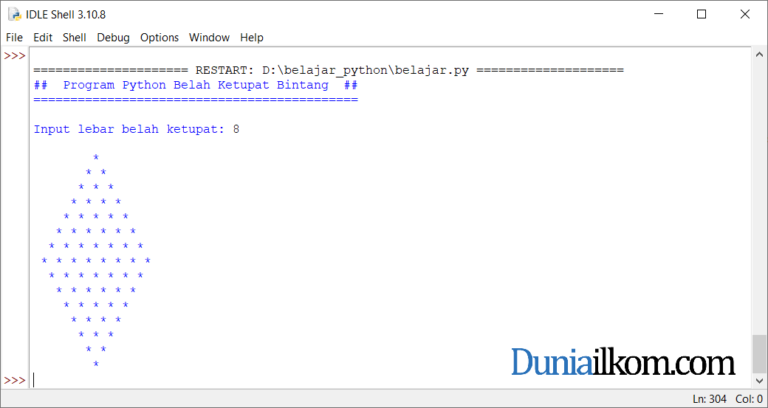 Latihan Kode Program Python: Pola Belah Ketupat Bintang