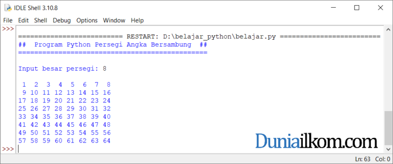Latihan Kode Program Python: Pola Persegi Deret Angka