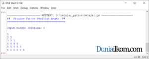 Latihan Kode Program Python - Membuat Pola Segitiga Angka 1
