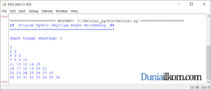 Latihan Kode Program Python - Membuat Pola Segitiga Angka Bersambung