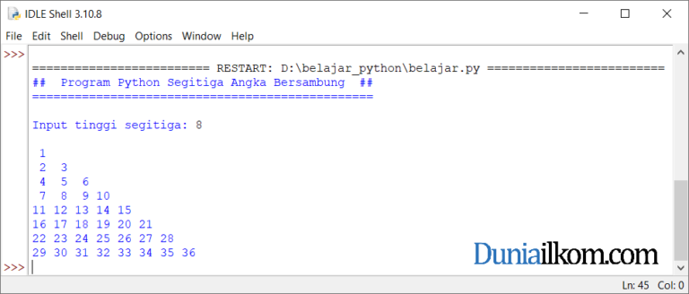Latihan Kode Program Python: Pola Segitiga Deret Angka